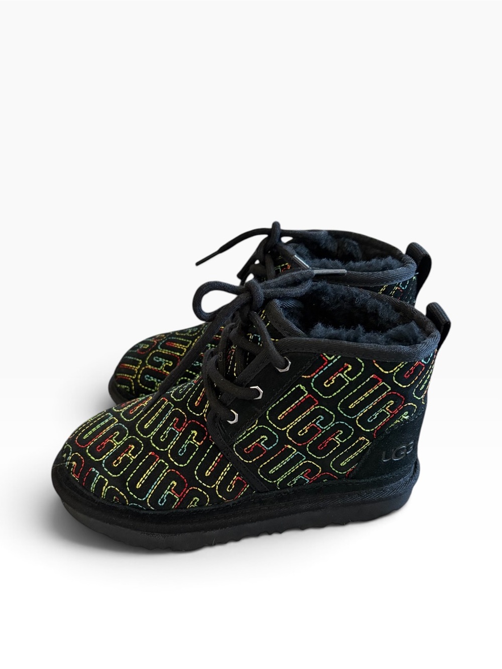 UGG NEUMEL II GRAPHIC STITCH Multi Color BLACK SUEDE BOOTS Chukka Size 13 - Picture 9 of 12